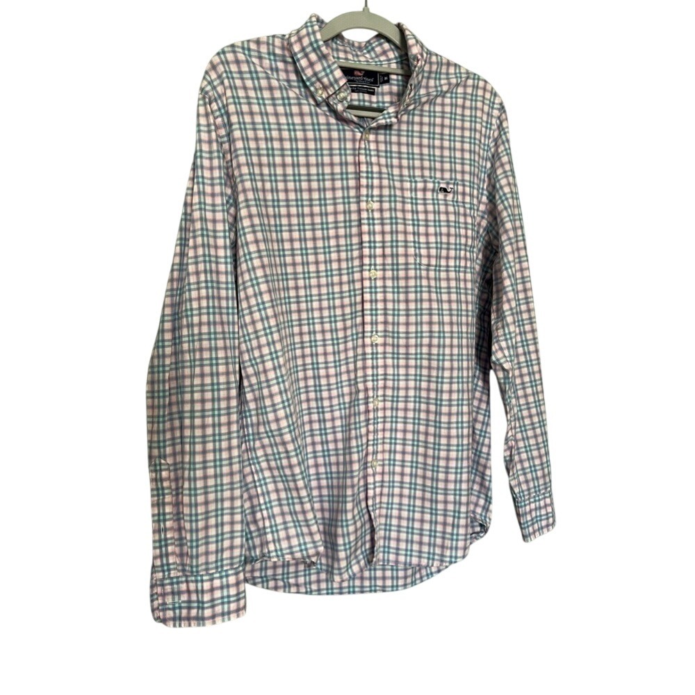 Vineyard Vines slim fit Tucker shirt button‎ down pink and blue casual checkered